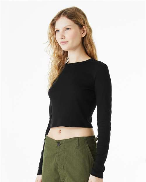 BELLA + CANVAS 1501 - Women's Micro Rib Long Sleeve Baby Tee - Solid Black Blend