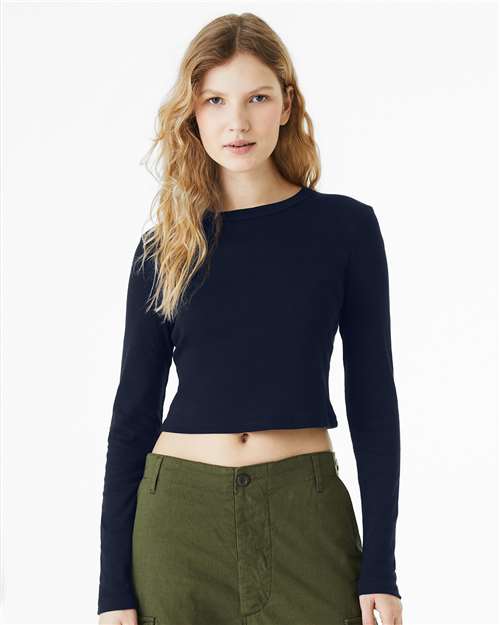 BELLA + CANVAS 1501 - Women's Micro Rib Long Sleeve Baby Tee - Solid Navy Blend