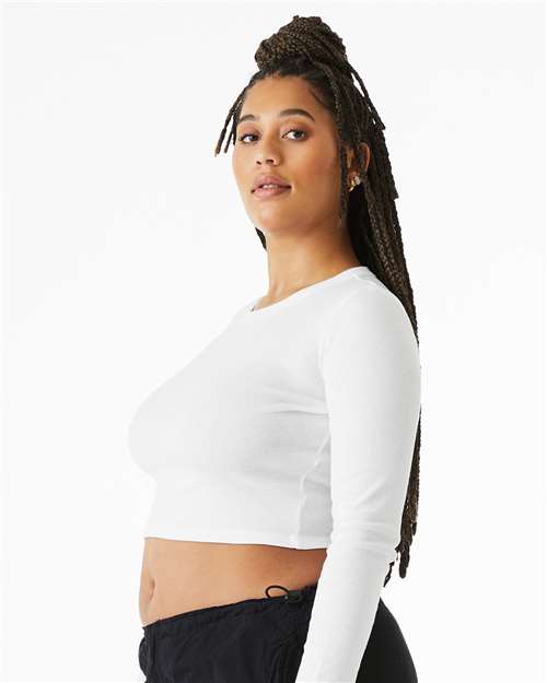 BELLA + CANVAS 1501 - Women's Micro Rib Long Sleeve Baby Tee - Solid White Blend