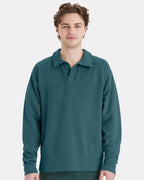 ComfortWash by Hanes GDH490 - Unisex Garment-Dyed Polo Collar Sweatshirt — Cactus