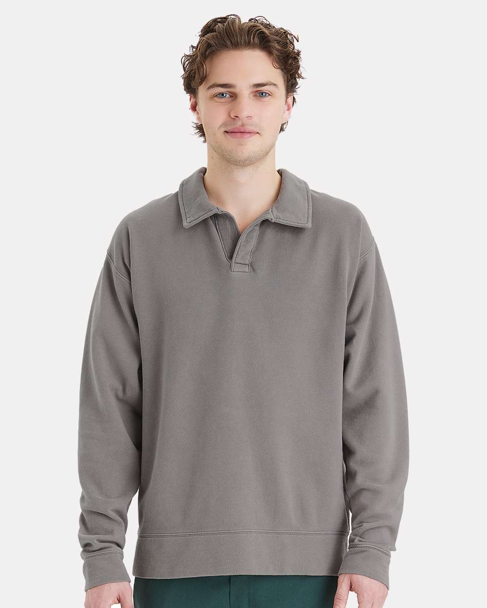 ComfortWash by Hanes GDH490 - Unisex Garment-Dyed Polo Collar Sweatshirt — Concrete Grey