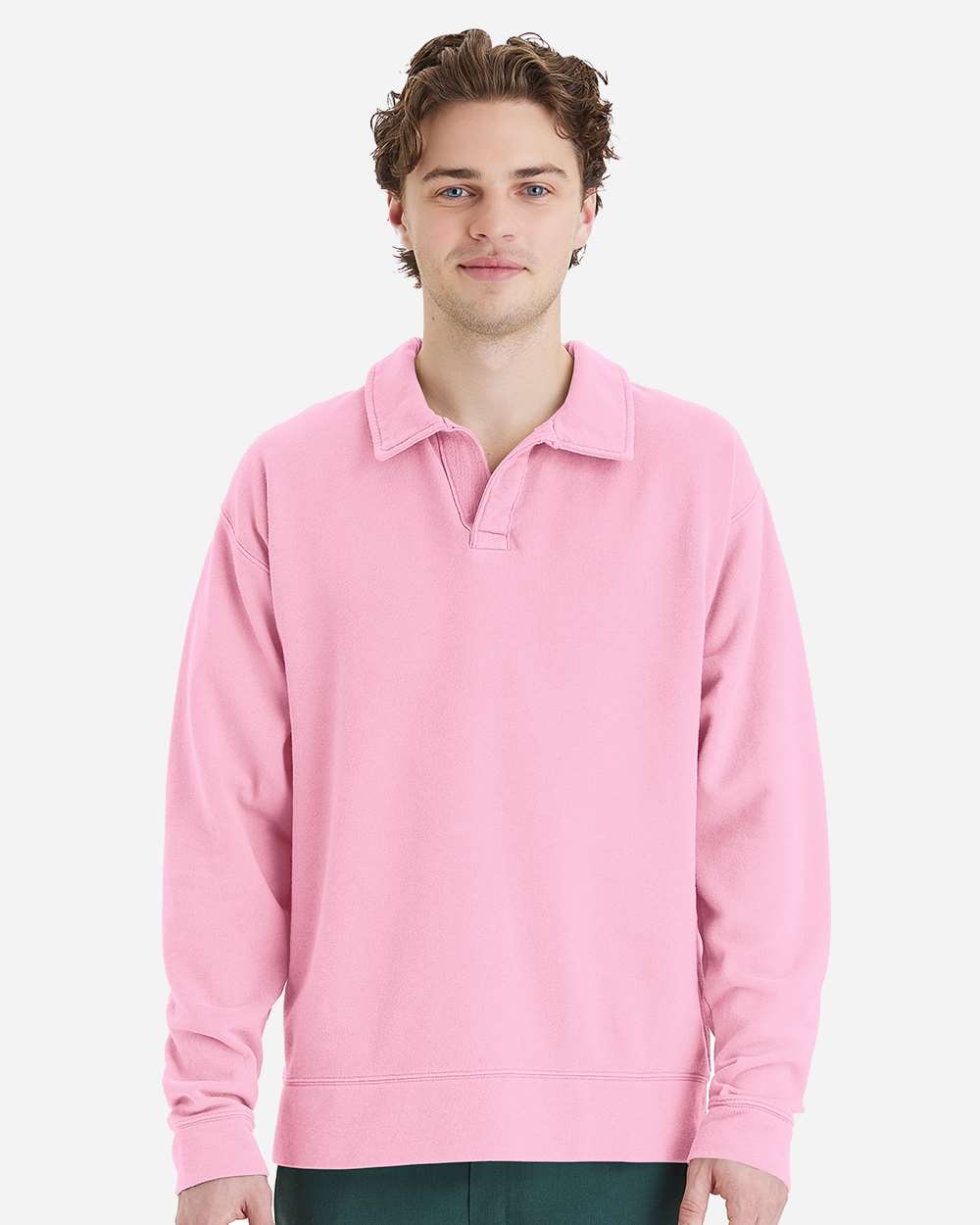 ComfortWash by Hanes GDH490 - Unisex Garment-Dyed Polo Collar Sweatshirt — Cotton Candy