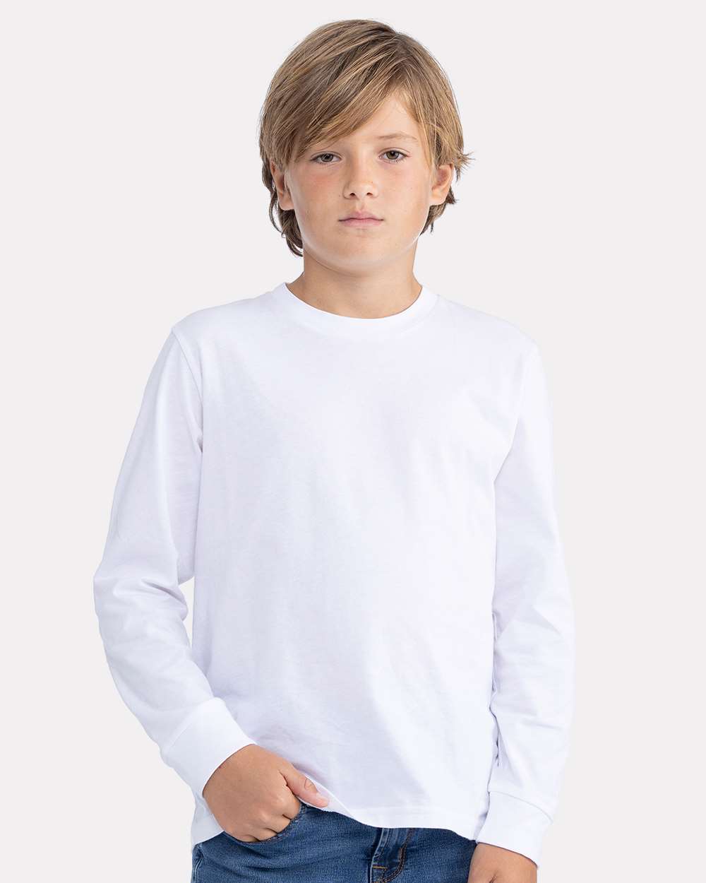 Next Level 3311 — Youth Cotton Long Sleeve T-Shirt — White