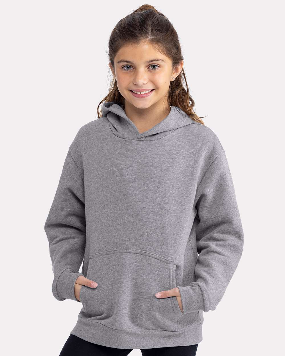 Next Level 9113 — Youth Fleece Hoodie Sweatshirt — Heather Grey
