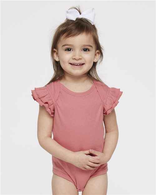 Rabbit Skins 4439 - Infant Flutter Sleeve Baby Rib Bodysuit