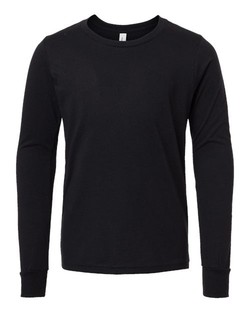 BELLA + CANVAS 3501YCVC - Youth Heather CVC Long Sleeve Tee - Solid Black Blend