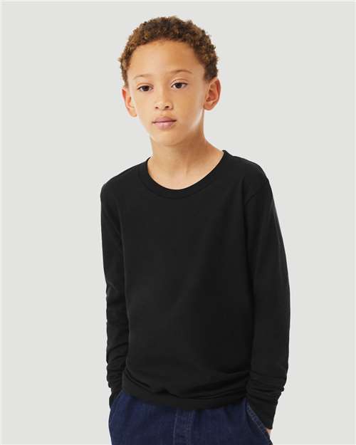 BELLA + CANVAS 3501YCVC - Youth Heather CVC Long Sleeve Tee - Solid Black Blend