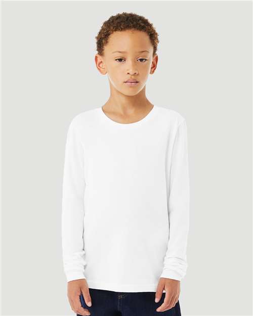 BELLA + CANVAS 3501YCVC - Youth Heather CVC Long Sleeve Tee - Solid White Blend