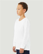 BELLA + CANVAS 3501YCVC - Youth Heather CVC Long Sleeve Tee - Solid White Blend