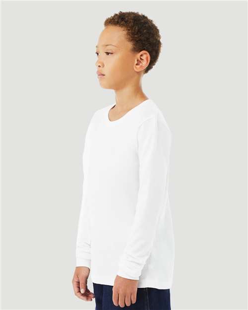 BELLA + CANVAS 3501YCVC - Youth Heather CVC Long Sleeve Tee - Solid White Blend