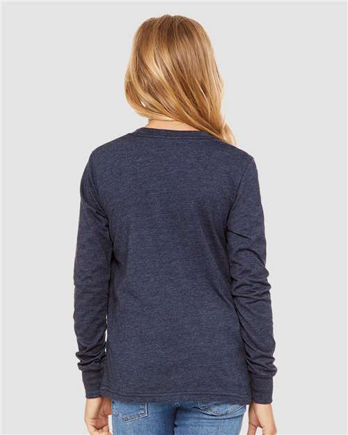 BELLA + CANVAS 3501YCVC - Youth Heather CVC Long Sleeve Tee - Heather Navy