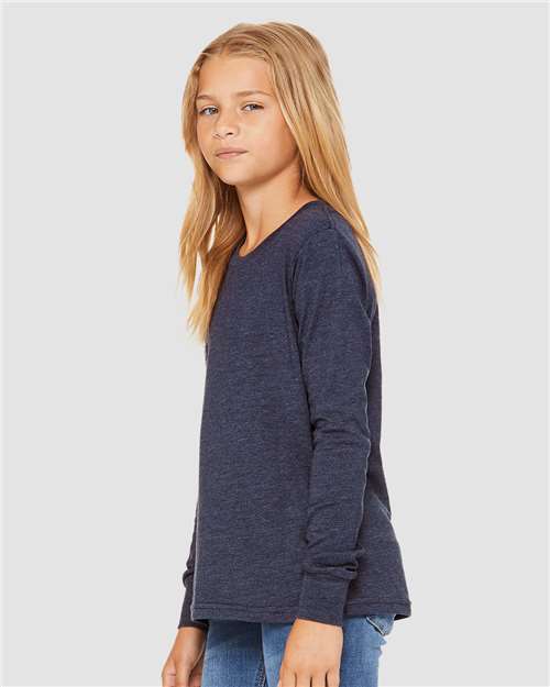 BELLA + CANVAS 3501YCVC - Youth Heather CVC Long Sleeve Tee - Heather Navy