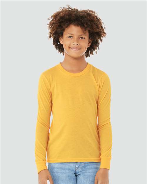 BELLA + CANVAS 3501YCVC - Youth Heather CVC Long Sleeve Tee - Heather Yellow Gold