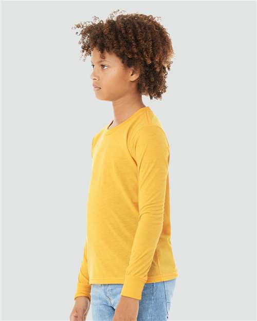 BELLA + CANVAS 3501YCVC - Youth Heather CVC Long Sleeve Tee - Heather Yellow Gold