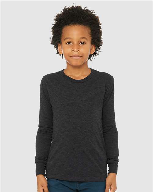 BELLA + CANVAS 3513Y - Youth Triblend Long Sleeve Tee - Charcoal Black Triblend
