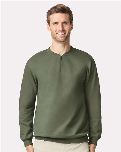 Gildan SF008 - Unisex Softstyle Midweight 1/4 Zip Sweatshirt - Military Green