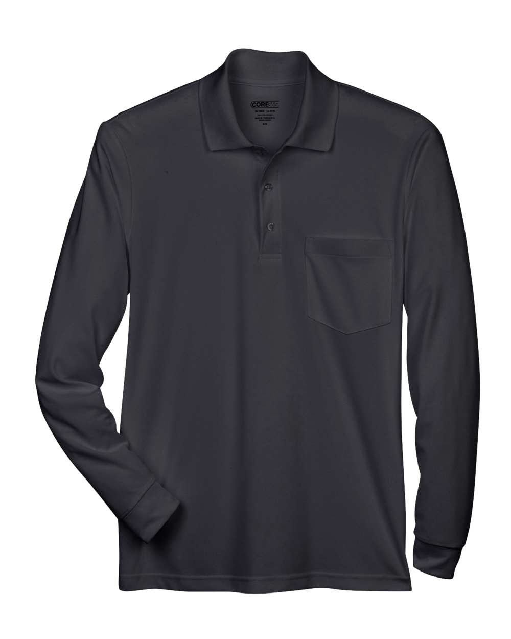 CORE365 88192P — Men's Pinnacle Performance Long Sleeve Piqué Polo with Pocket — Black (flat)