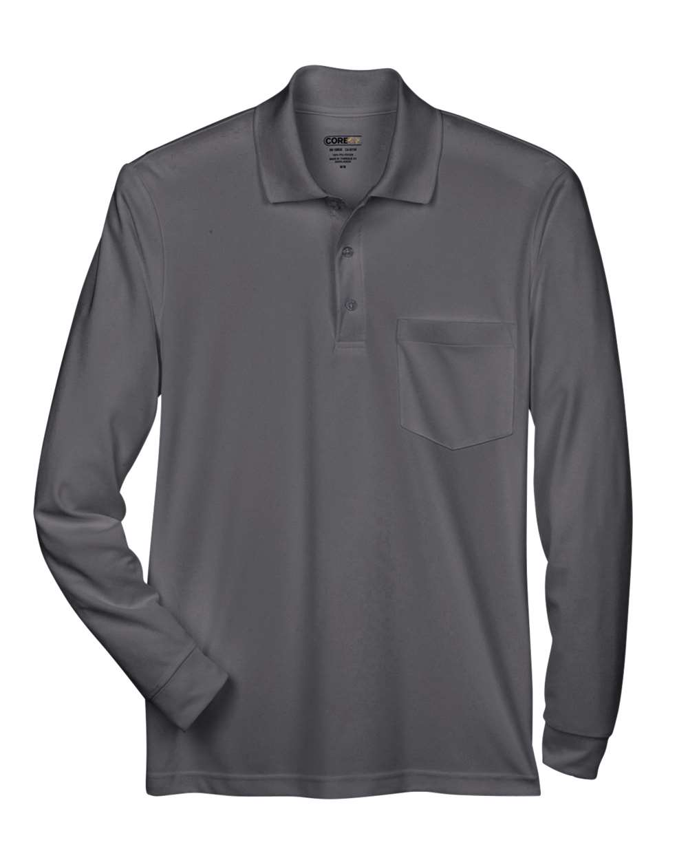 CORE365 88192P — Men's Pinnacle Performance Long Sleeve Piqué Polo with Pocket — Carbon (flat)