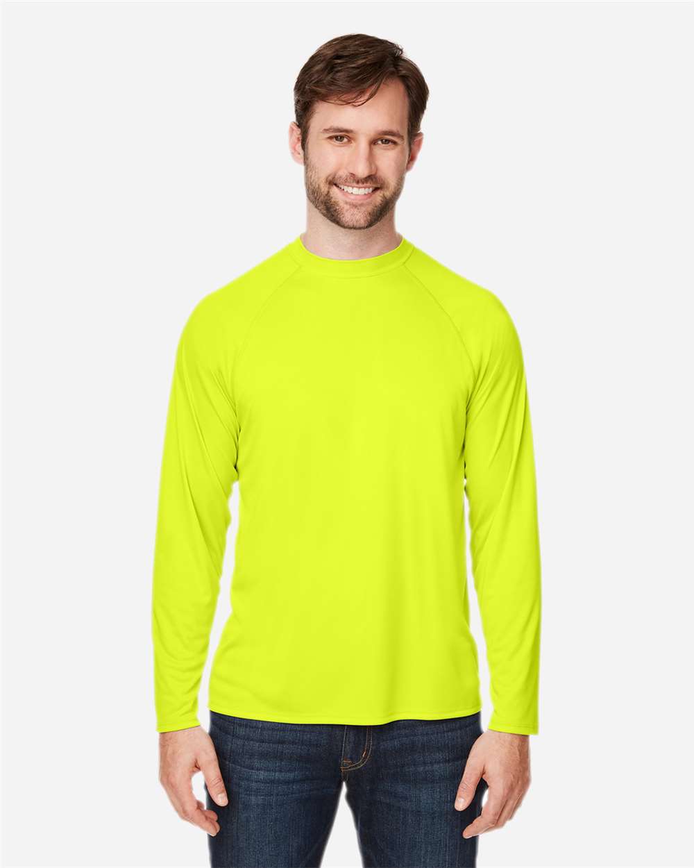 CORE365 CE110 — Unisex Ultra UVP™ Marina Raglan Long Sleeve T-Shirt — Safety Yellow