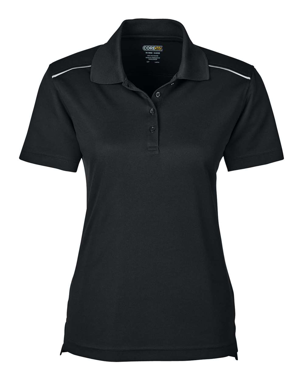 CORE365 78181R — Women's Radiant Performance Piqué Polo with Reflective Piping — Black (flat)