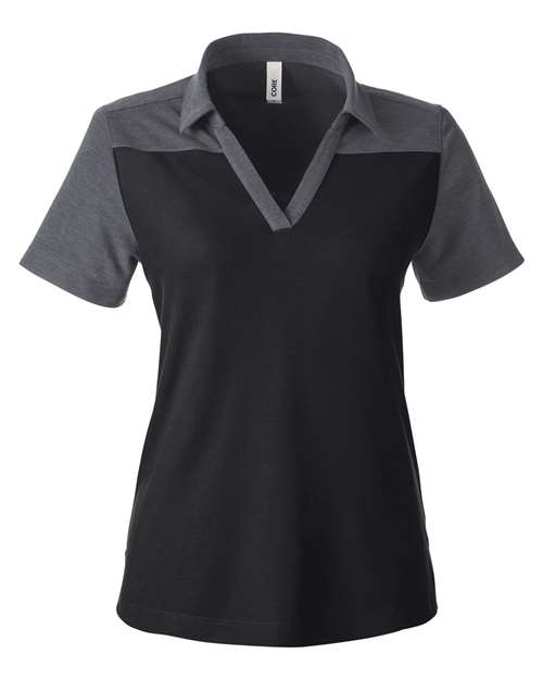 CORE365 CE112CW - Women's Fusion ChromaSoftTM Colorblock Polo - Black/ Carbon Heather