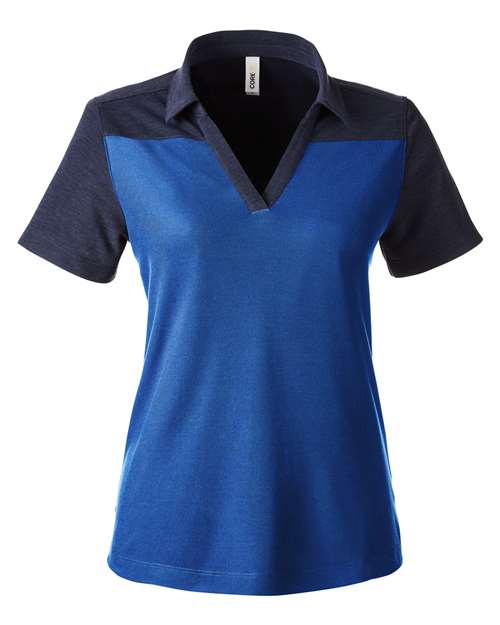 CORE365 CE112CW - Women's Fusion ChromaSoftTM Colorblock Polo - True Royal/ Classic Navy Heather