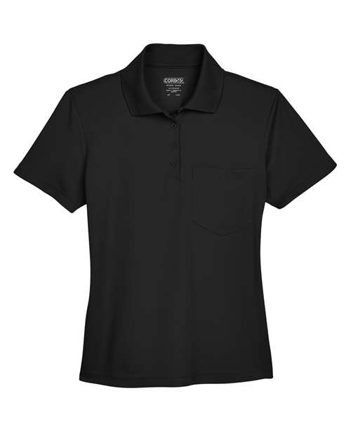 CORE365 78181P Women's Performance Pique Polo with Pocket - Black