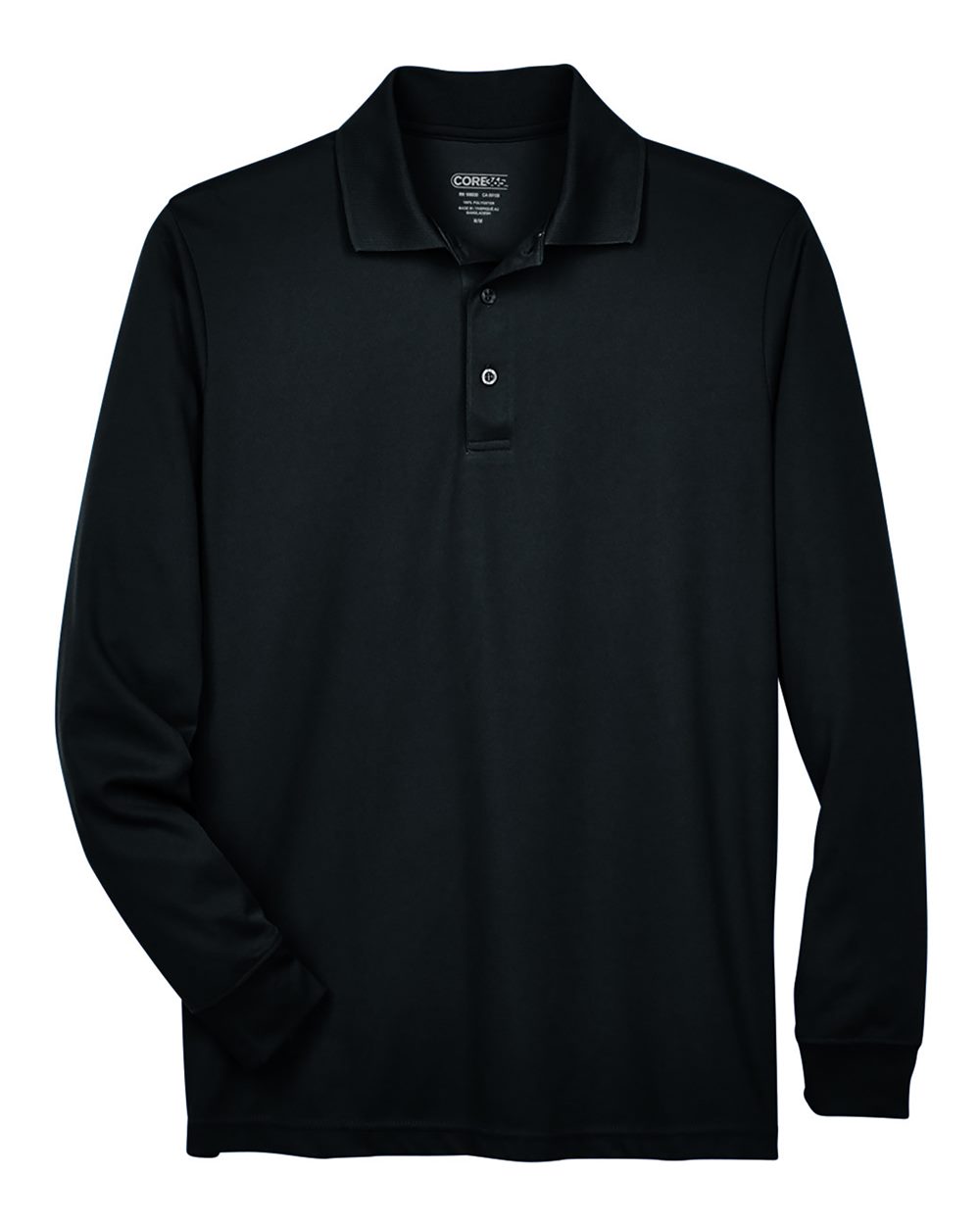 CORE365 88192T — Men's Tall Pinnacle Performance Long Sleeve Piqué Polo — Black (flat)