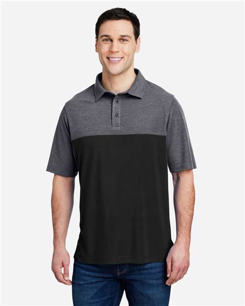 CORE365 CE112C - Men's Fusion ChromaSoftTM Colorblock Polo - Black/ Carbon Heather