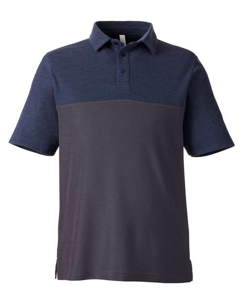 CORE365 CE112C - Men's Fusion ChromaSoftTM Colorblock Polo - Carbon/ Classic Navy Heather