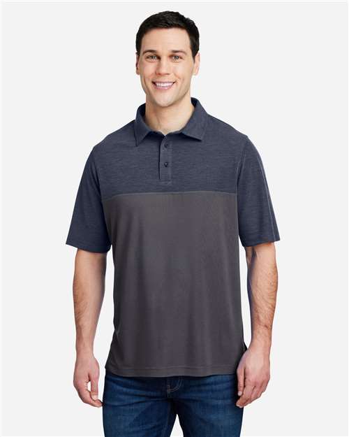 CORE365 CE112C - Men's Fusion ChromaSoftTM Colorblock Polo - Carbon/ Classic Navy Heather