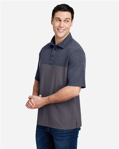 CORE365 CE112C - Men's Fusion ChromaSoftTM Colorblock Polo - Carbon/ Classic Navy Heather