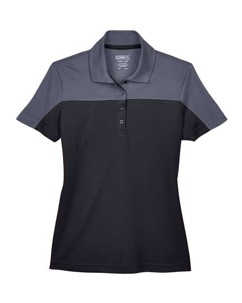 CORE365 CE101W - Women's Balance Colorblock Performance Pique Polo - Black/ Carbon