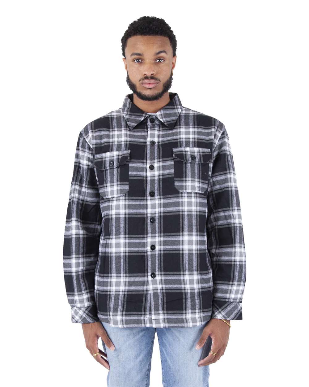 Shaka Wear SHPFJ - Unisex Plaid Jacket - Black