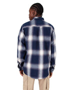 Shaka Wear SHHFS - Unisex Plaid Flannel Overshirt - Cream/ Navy