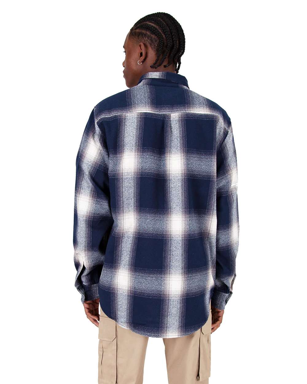 Shaka Wear SHHFS - Unisex Plaid Flannel Overshirt - Cream/ Navy