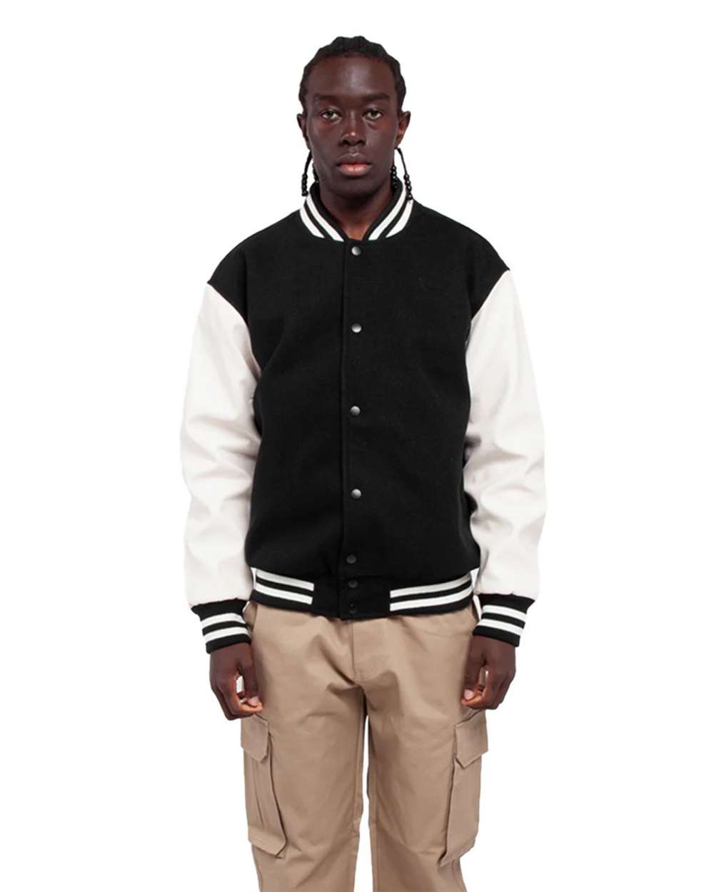 Shaka Wear SHLLJ - Unisex Letterman Jacket - Black/ White