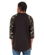 Shaka Wear SHRAGCM - Unisex Camo Raglan Tee - Black/ Camo Green