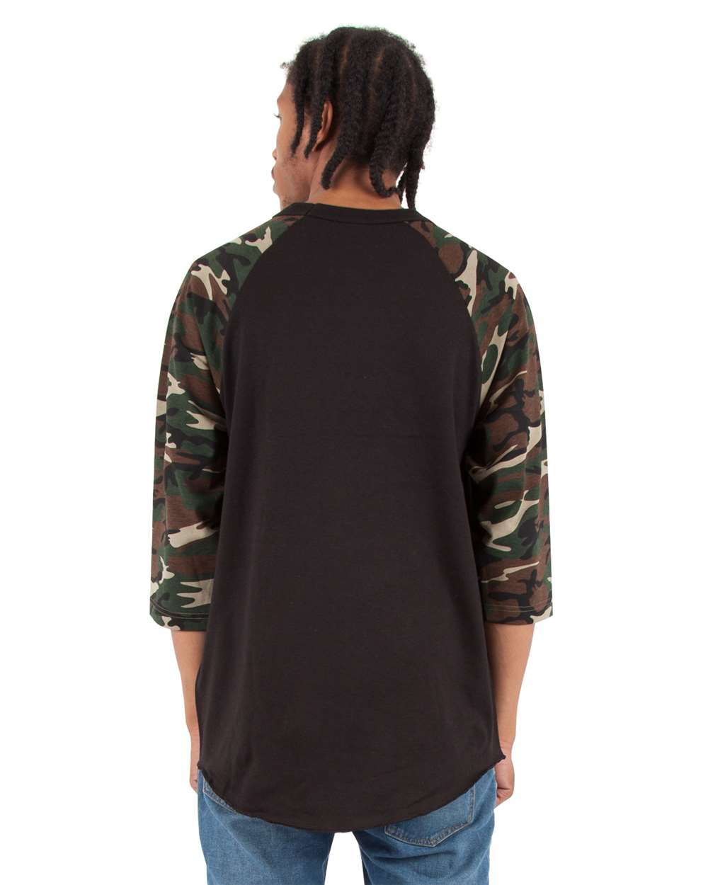 Shaka Wear SHRAGCM - Unisex Camo Raglan Tee - Black/ Camo Green