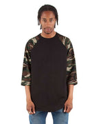 Shaka Wear SHRAGCM - Unisex Camo Raglan Tee
