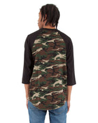 Shaka Wear SHRAGCM - Unisex Camo Raglan Tee - Camo Green/ Black