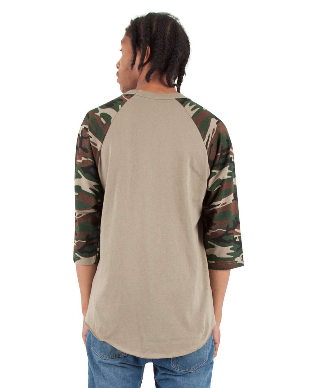 Shaka Wear SHRAGCM - Unisex Camo Raglan Tee - Olive/ Camo Green