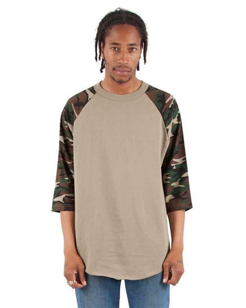 Shaka Wear SHRAGCM - Unisex Camo Raglan Tee