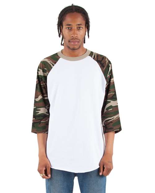 Shaka Wear SHRAGCM - Unisex Camo Raglan Tee