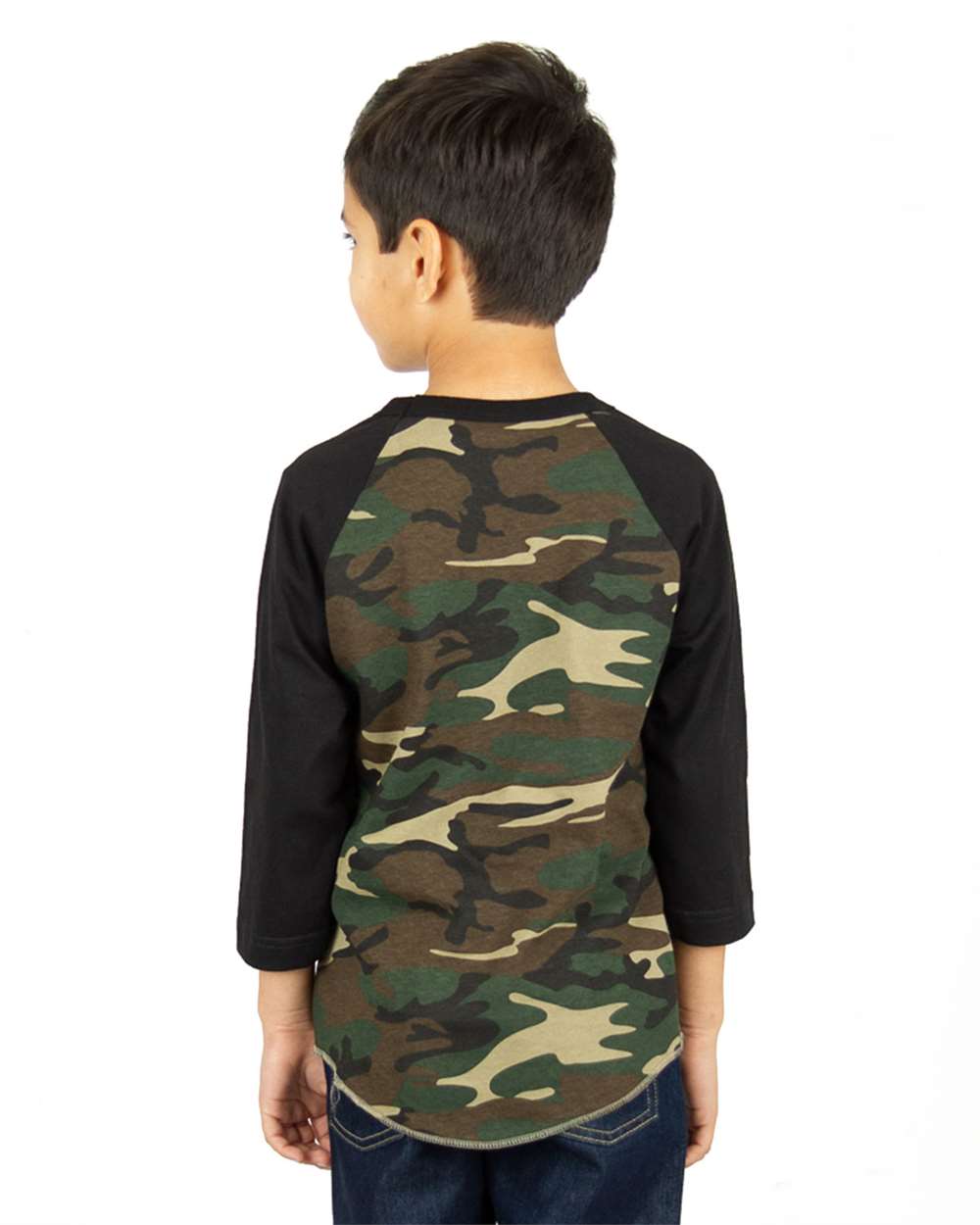 Shaka Wear SHRAGCY - Youth Camo Raglan Tee - Camo Green/ Black