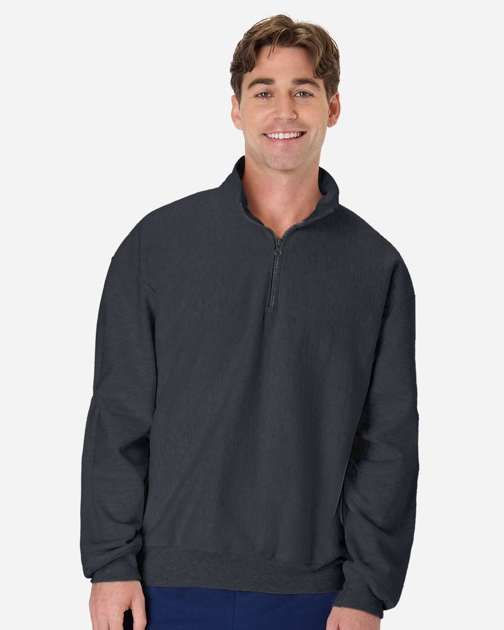 Hanes OG900 - Men's Beefy® Sweats Premium Heavyweight Quarter-Zip Sweatshirt — Charcoal Heather
