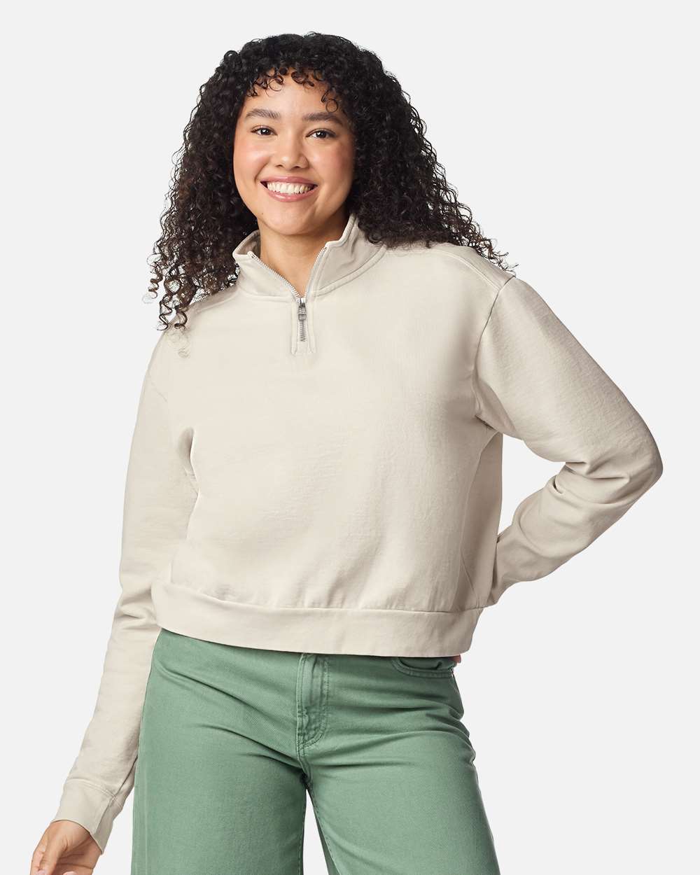 Comfort Colors 1580L — Women's Garment-Dyed Mid-Length Quarter-Zip Sweatshirt — Ivory