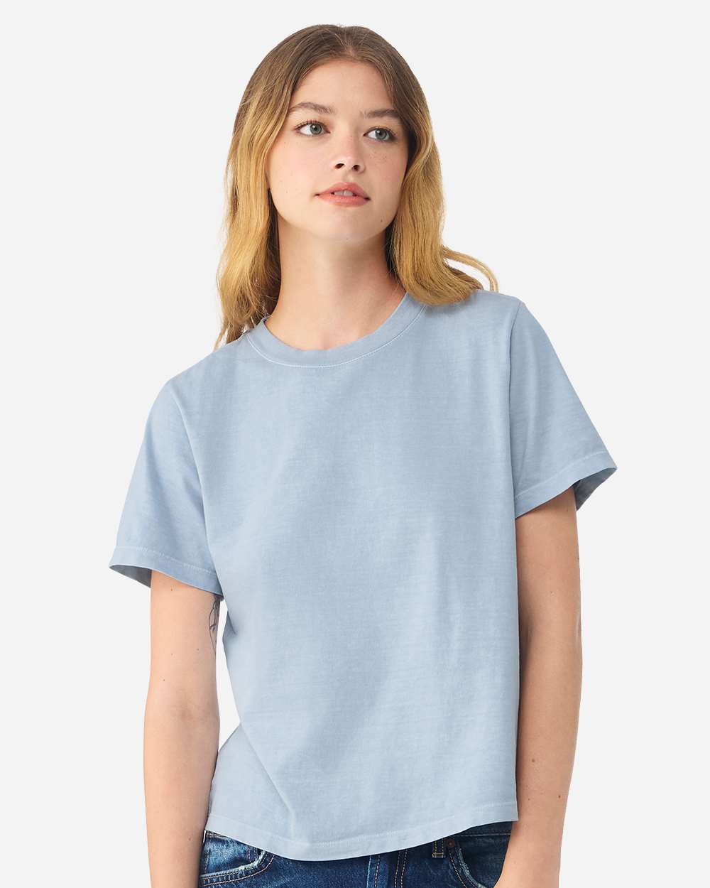 BELLA + CANVAS 6110GD — Women's Garment-Dyed Tee — Light Washed Denim