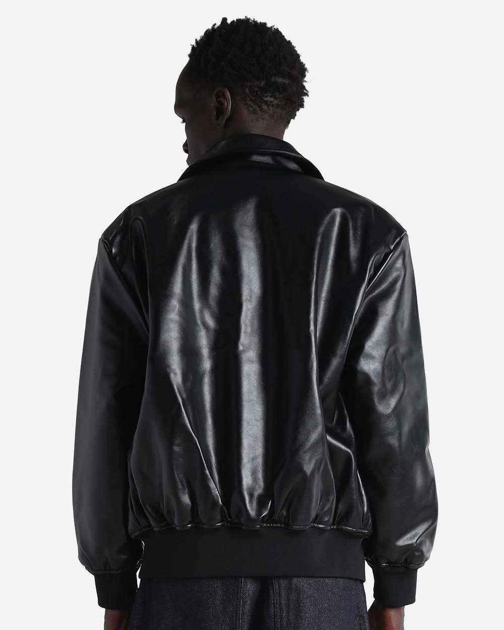 Shaka Wear SHPVB - Unisex PU Leather Collared Varsity Jacket - Black