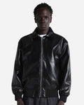 Shaka Wear SHPVB - Unisex PU Leather Collared Varsity Jacket - Black